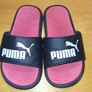 Puma Kids Black and Pink Slide Sandals